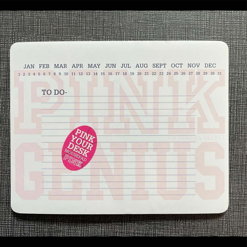 RARE NWT PINK Victoria’s Secret paper Mousepad To Do Calendar